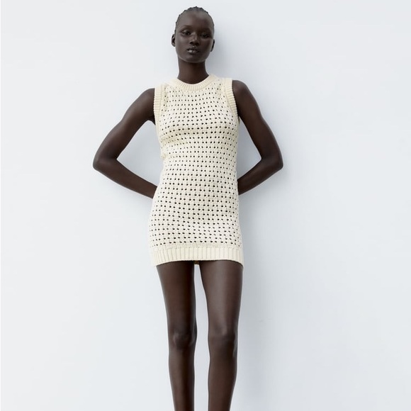 Zara Ecru Openwork Knit Dress - Picture 3 of 10